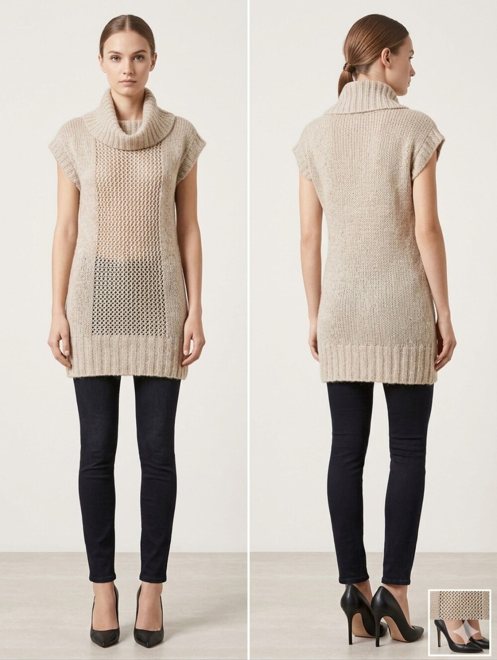 NINE WEST JEANS BRAND SWEATER DRESS Size L in tan and white